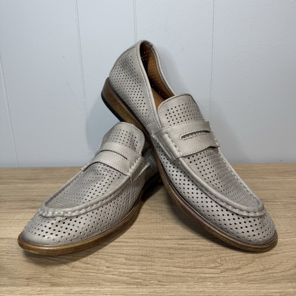 Dexter Loafers Men sz 11 Light Gray Shoes Perforated Casual Slip-On Dress Career